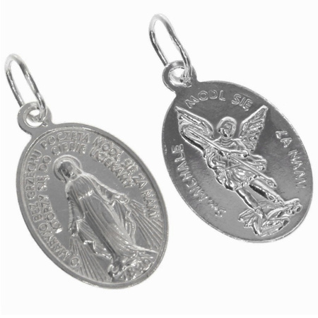 Medalik srebrny rodowany - Matka Boża Niepokalana i Michał Archanioł ML008ROD