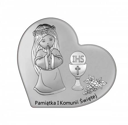 Obrazek Srebrny Pamiątka I Komunii dla dziewczynki serce z podpisem DS138A