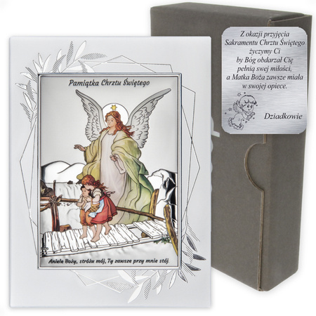 Obrazek srebrny Anioł na kładce Pamiątka Chrztu Świętego DS41FOC