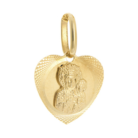 Złoty medalik pr. 585 M.B. Częstochowska serce diamentowany ZM031